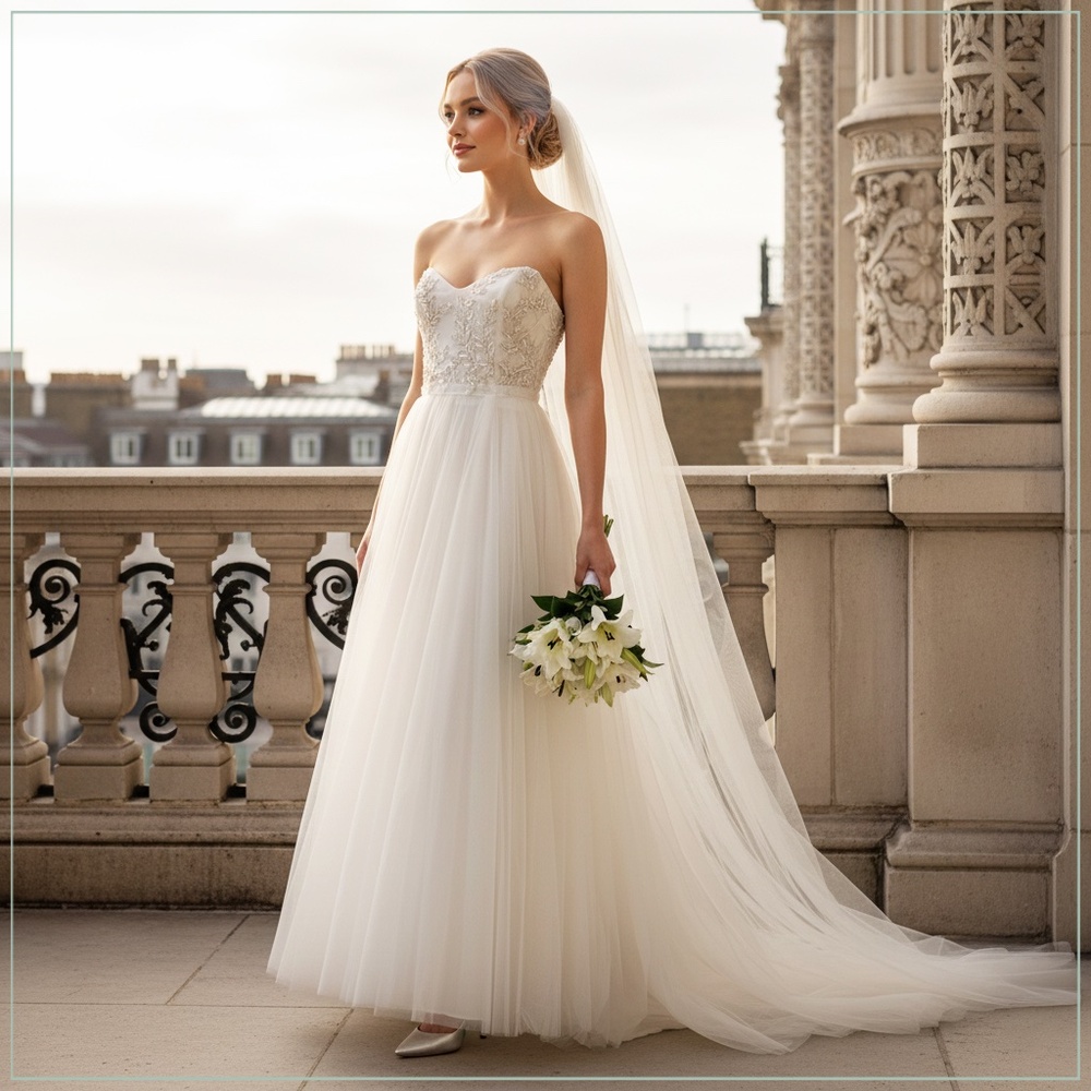 $3600 Reem Acra Roses Ivy Tulle, Bead, Pearl & Crystal-Embellished Bridal Gown